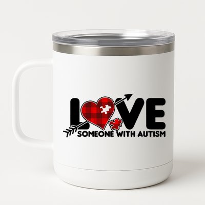 Plaid Love Someone With Autism 12 oz Stainless Steel Tumbler Cup