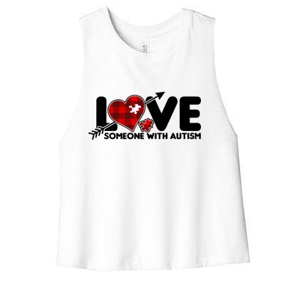 Plaid Love Someone With Autism Women's Racerback Cropped Tank