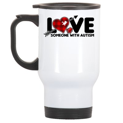 Plaid Love Someone With Autism Stainless Steel Travel Mug