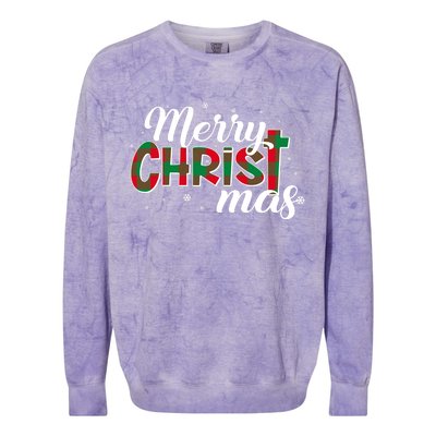 Plaid Merry Christmas Christ Colorblast Crewneck Sweatshirt