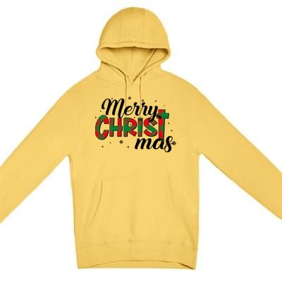 Plaid Merry Christmas Christ Premium Pullover Hoodie