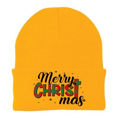 Plaid Merry Christmas Christ Knit Cap Winter Beanie