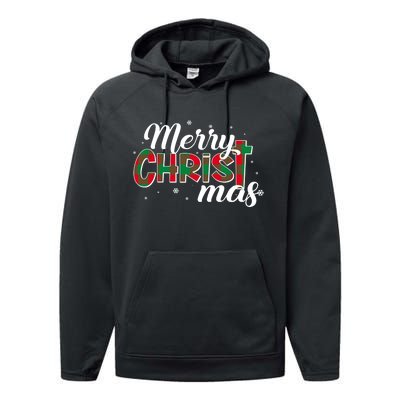 Plaid Merry Christmas Christ Performance Fleece Hoodie