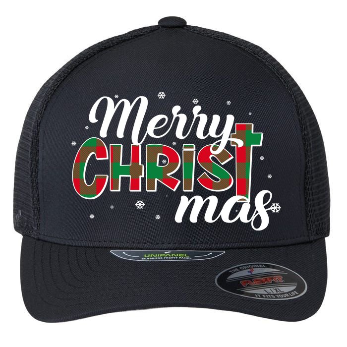 Plaid Merry Christmas Christ Flexfit Unipanel Trucker Cap