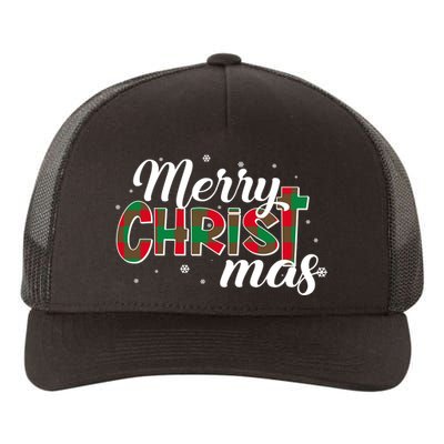 Plaid Merry Christmas Christ Yupoong Adult 5-Panel Trucker Hat