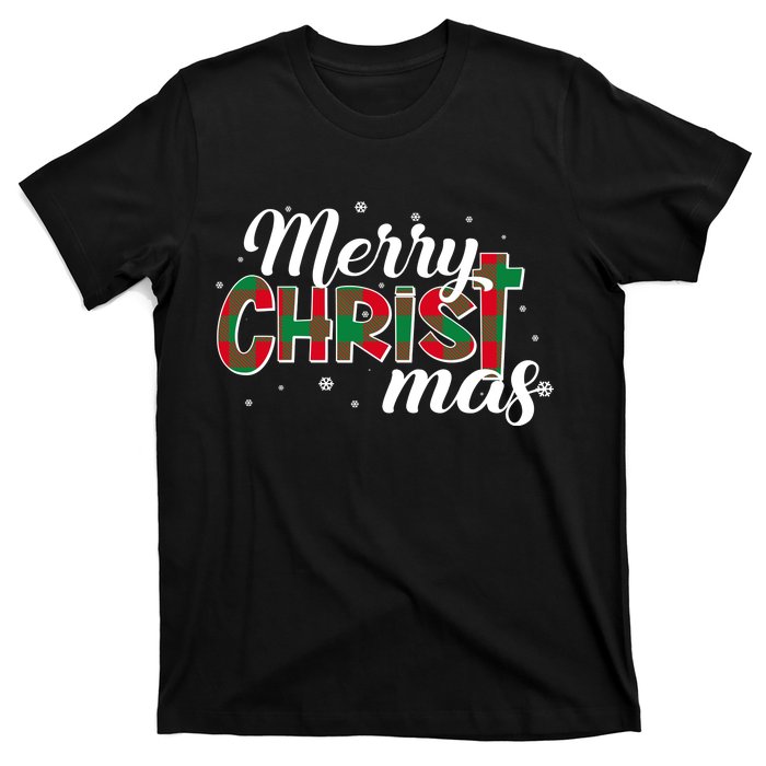 Plaid Merry Christmas Christ T-Shirt