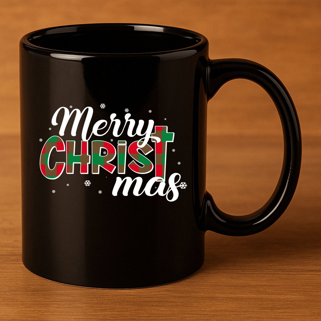 Plaid Merry Christmas Christ 11oz C Handle Ceramic Mug