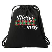 Plaid Merry Christmas Christ Drawstring Bag