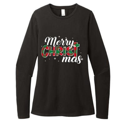 Plaid Merry Christmas Christ Womens CVC Long Sleeve Shirt