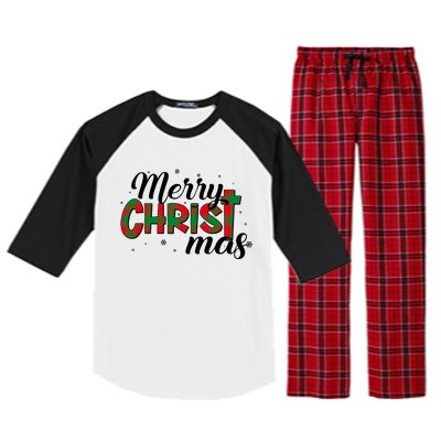 Plaid Merry Christmas Christ Raglan Sleeve Pajama Set