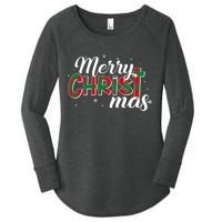 Plaid Merry Christmas Christ Women's Perfect Tri Tunic Long Sleeve Shirt