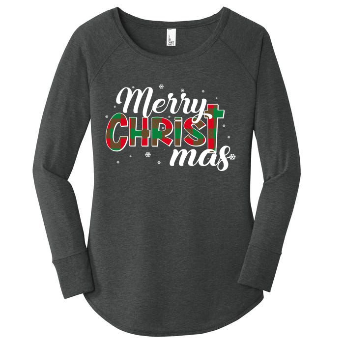 Plaid Merry Christmas Christ Women's Perfect Tri Tunic Long Sleeve Shirt