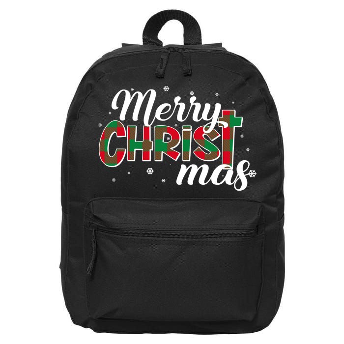 Plaid Merry Christmas Christ 16 in Basic Backpack