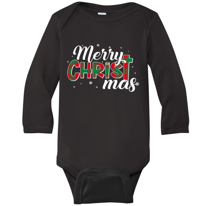 Plaid Merry Christmas Christ Baby Long Sleeve Bodysuit