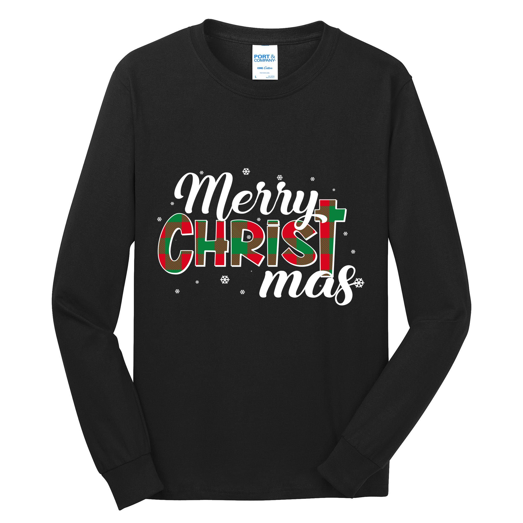 Plaid Merry Christmas Christ Tall Long Sleeve T-Shirt
