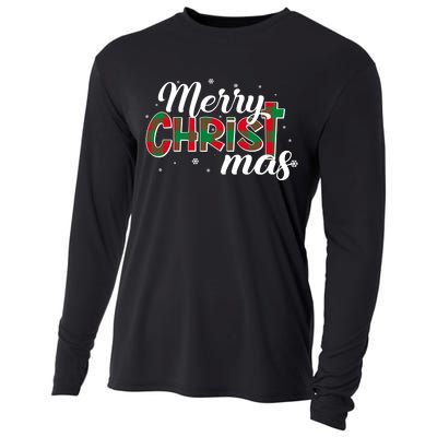 Plaid Merry Christmas Christ Cooling Performance Long Sleeve Crew