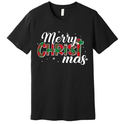 Plaid Merry Christmas Christ Premium T-Shirt