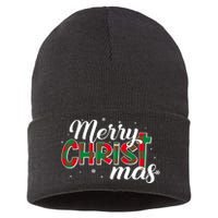 Plaid Merry Christmas Christ Sustainable Knit Beanie