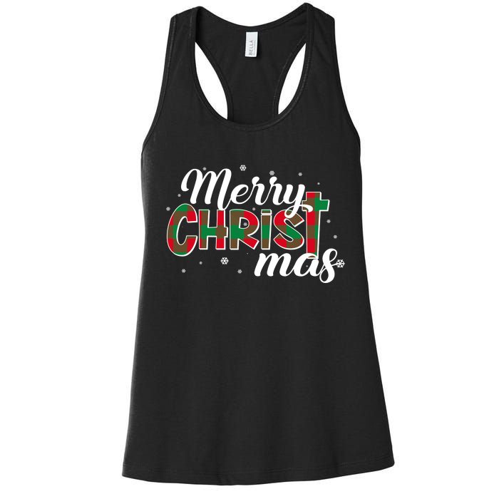 Plaid Merry Christmas Christ Women's Racerback Tank