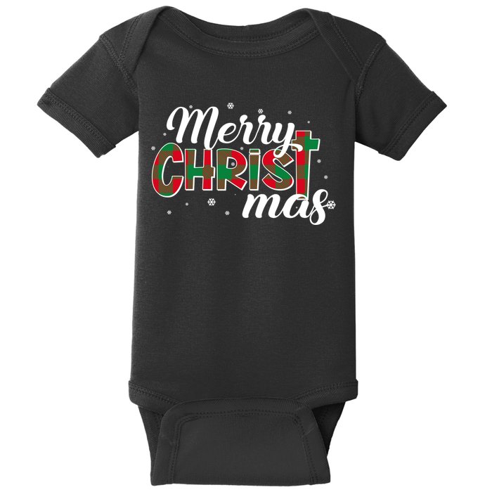 Plaid Merry Christmas Christ Baby Bodysuit