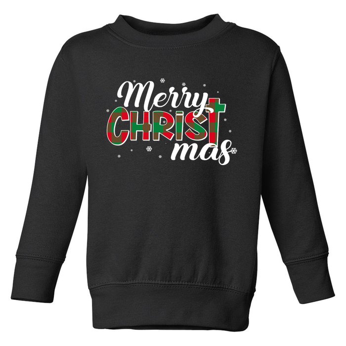 Plaid Merry Christmas Christ Toddler Sweatshirt