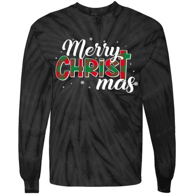 Plaid Merry Christmas Christ Tie-Dye Long Sleeve Shirt