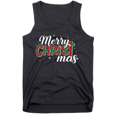 Plaid Merry Christmas Christ Tank Top