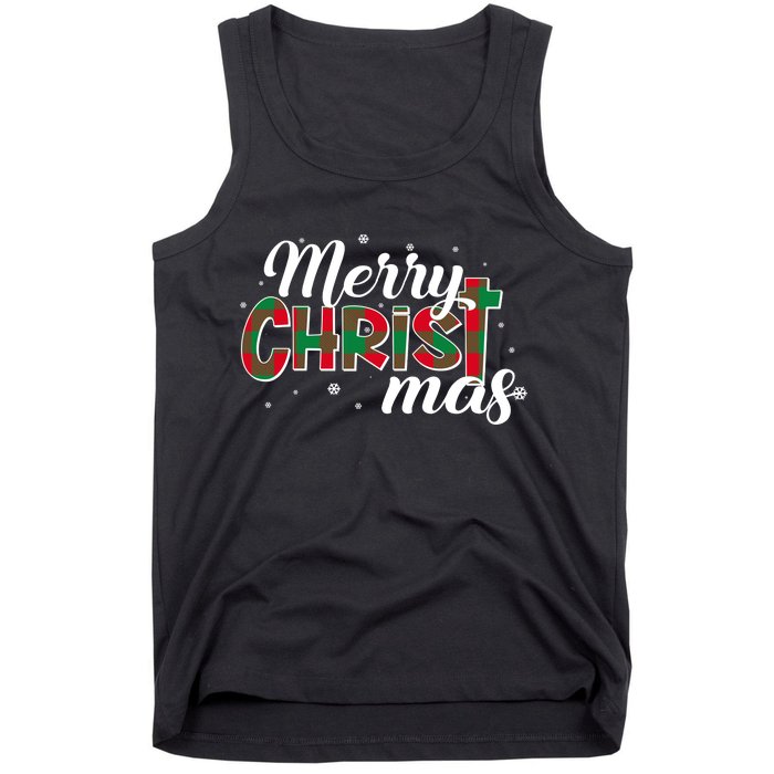 Plaid Merry Christmas Christ Tank Top