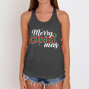 Plaid Merry Christmas Christ Women's Knotted Racerback Tank