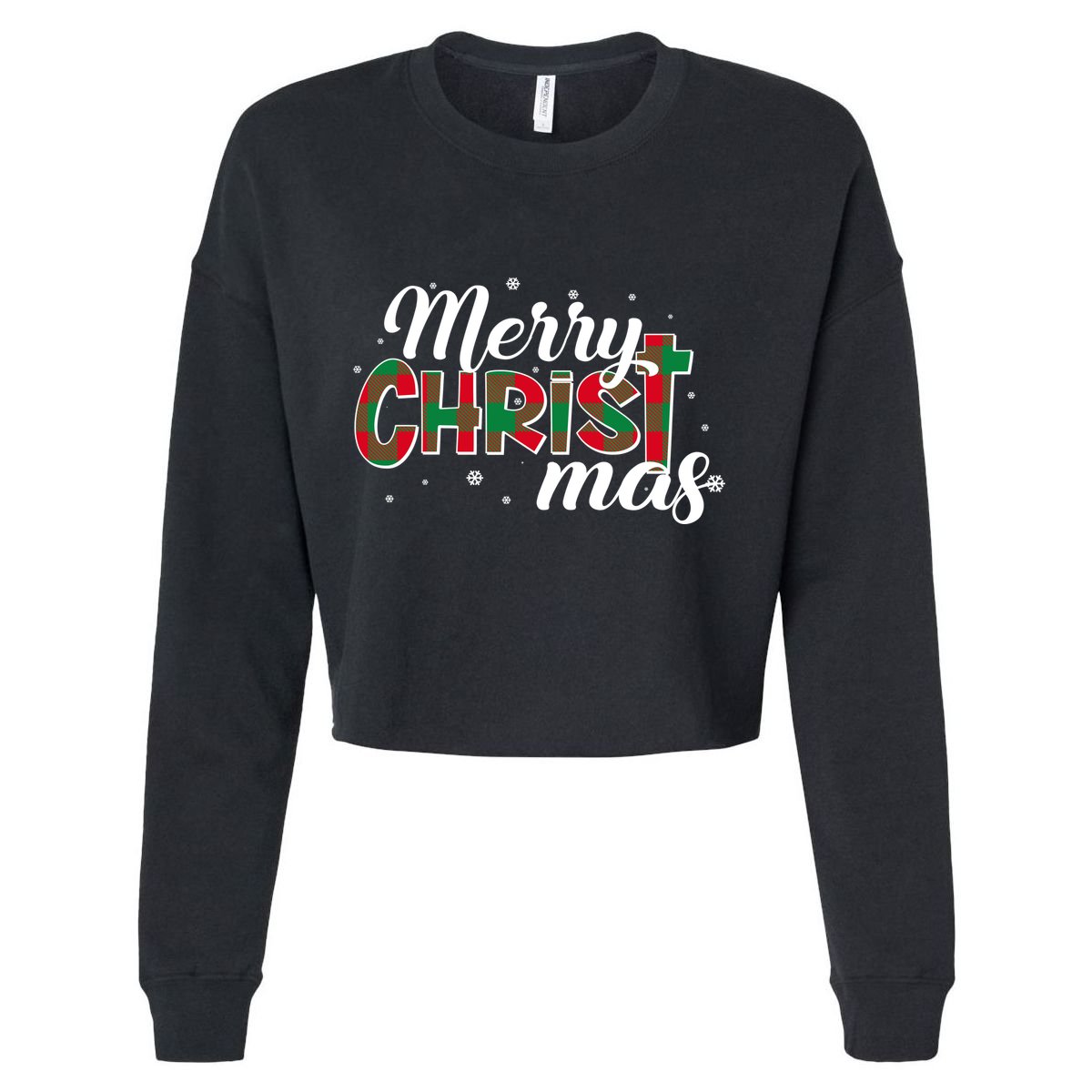 Plaid Merry Christmas Christ Cropped Pullover Crew