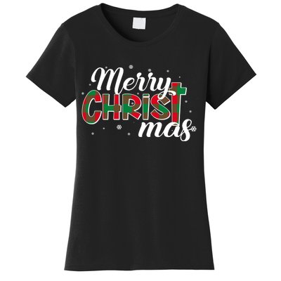 Plaid Merry Christmas Christ Women's T-Shirt