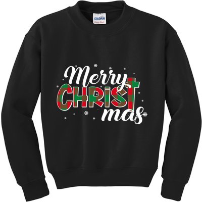 Plaid Merry Christmas Christ Kids Sweatshirt