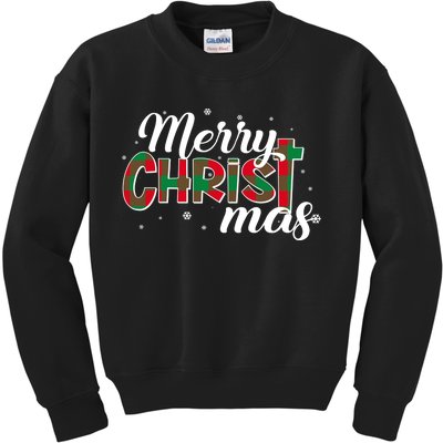 Plaid Merry Christmas Christ Kids Sweatshirt