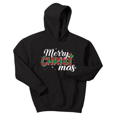 Plaid Merry Christmas Christ Kids Hoodie