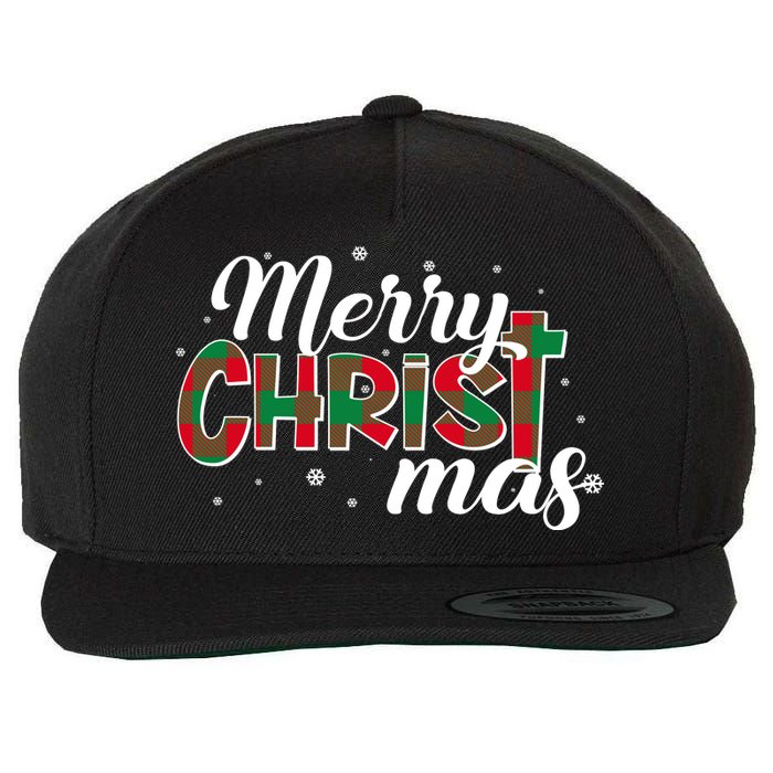 Plaid Merry Christmas Christ Wool Snapback Cap