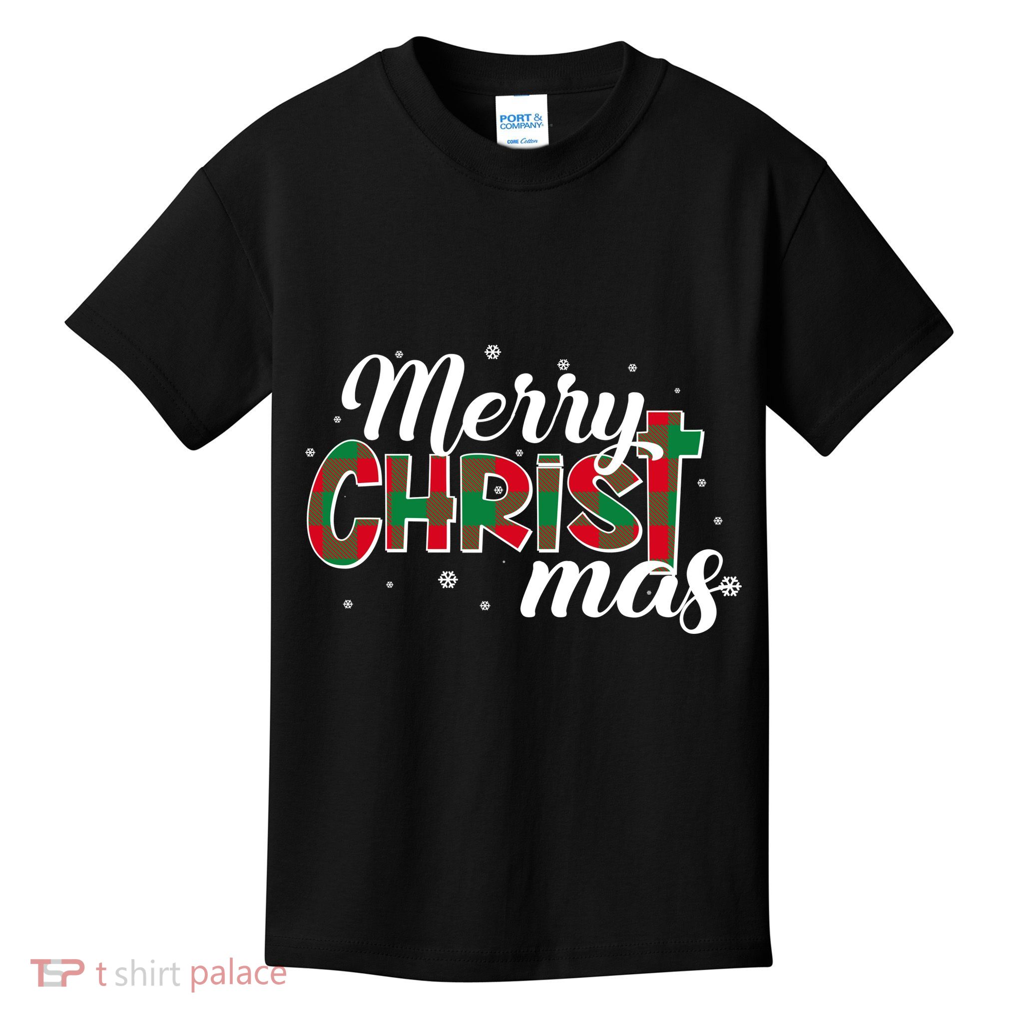 Plaid Merry Christmas Christ Kids T-Shirt