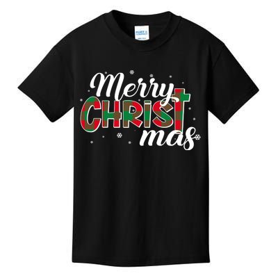 Plaid Merry Christmas Christ Kids T-Shirt