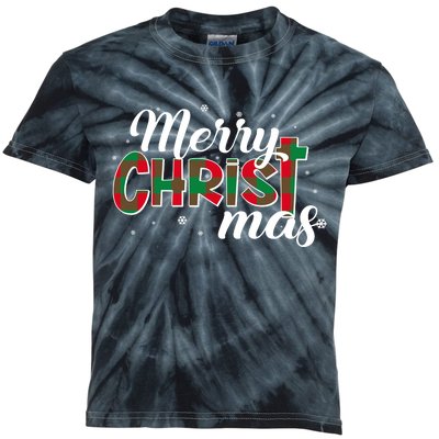 Plaid Merry Christmas Christ Kids Tie-Dye T-Shirt