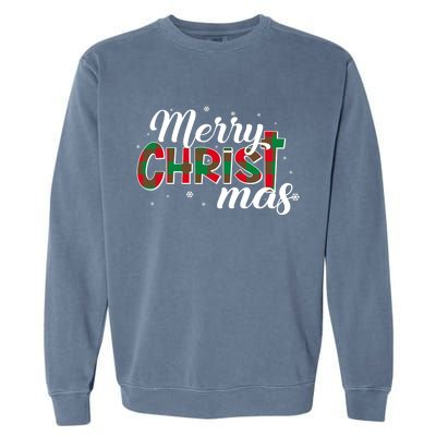 Plaid Merry Christmas Christ Garment-Dyed Sweatshirt