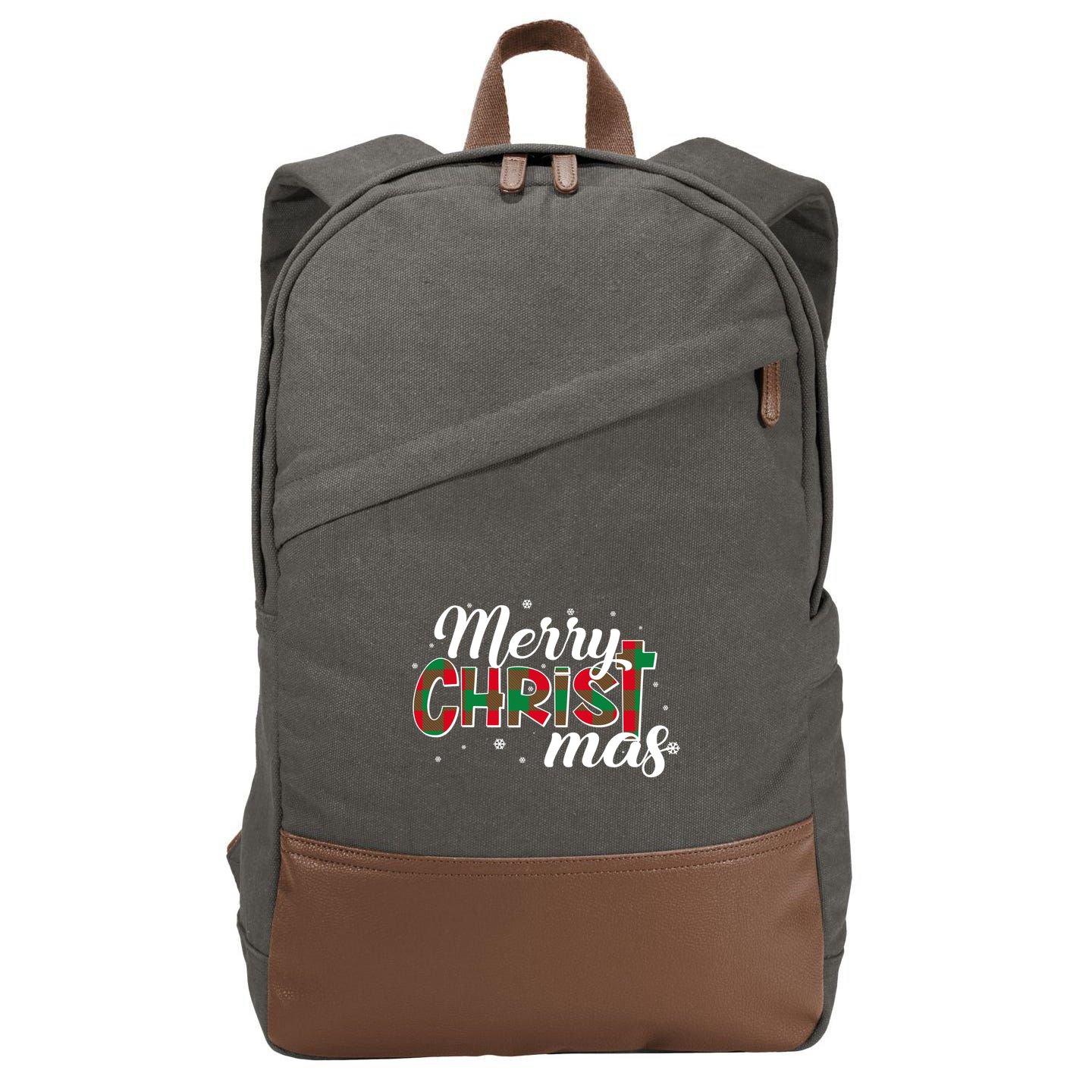 Plaid Merry Christmas Christ Cotton Canvas Backpack