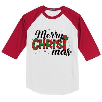 Plaid Merry Christmas Christ Kids Colorblock Raglan Jersey