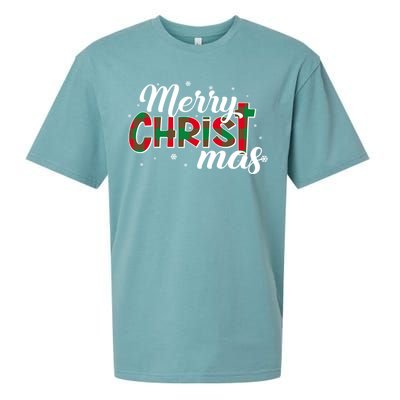 Plaid Merry Christmas Christ Sueded Cloud Jersey T-Shirt