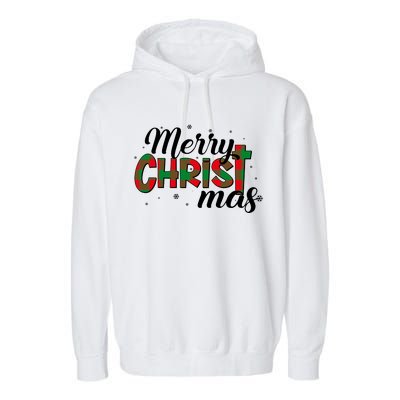 Plaid Merry Christmas Christ Garment-Dyed Fleece Hoodie