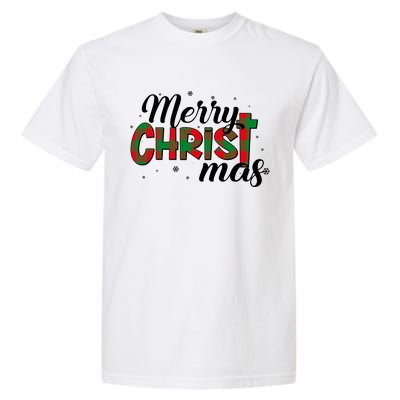 Plaid Merry Christmas Christ Garment-Dyed Heavyweight T-Shirt