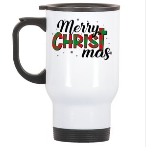 Plaid Merry Christmas Christ Stainless Steel Travel Mug