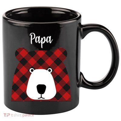 Plaid Pattern Papa Bear 11oz C Handle Ceramic Mug