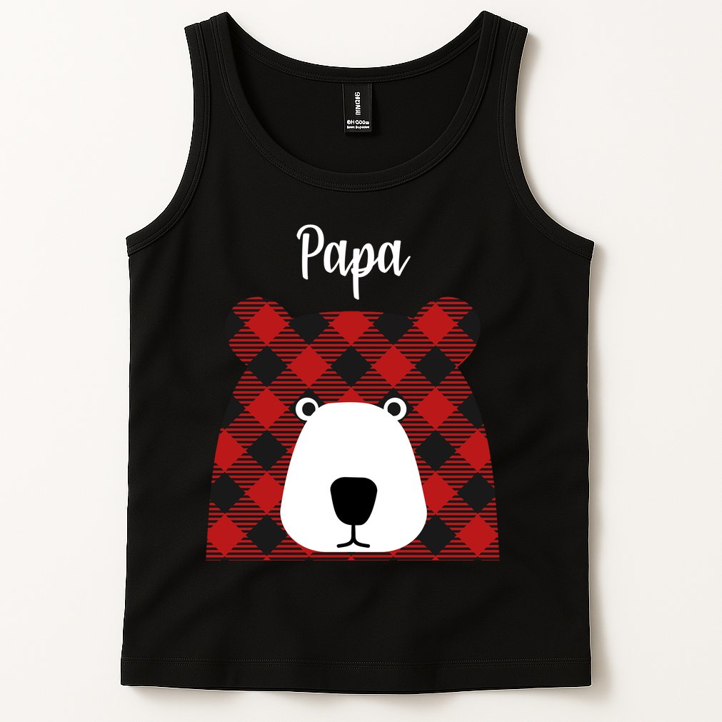 Plaid Pattern Papa Bear Tank Top