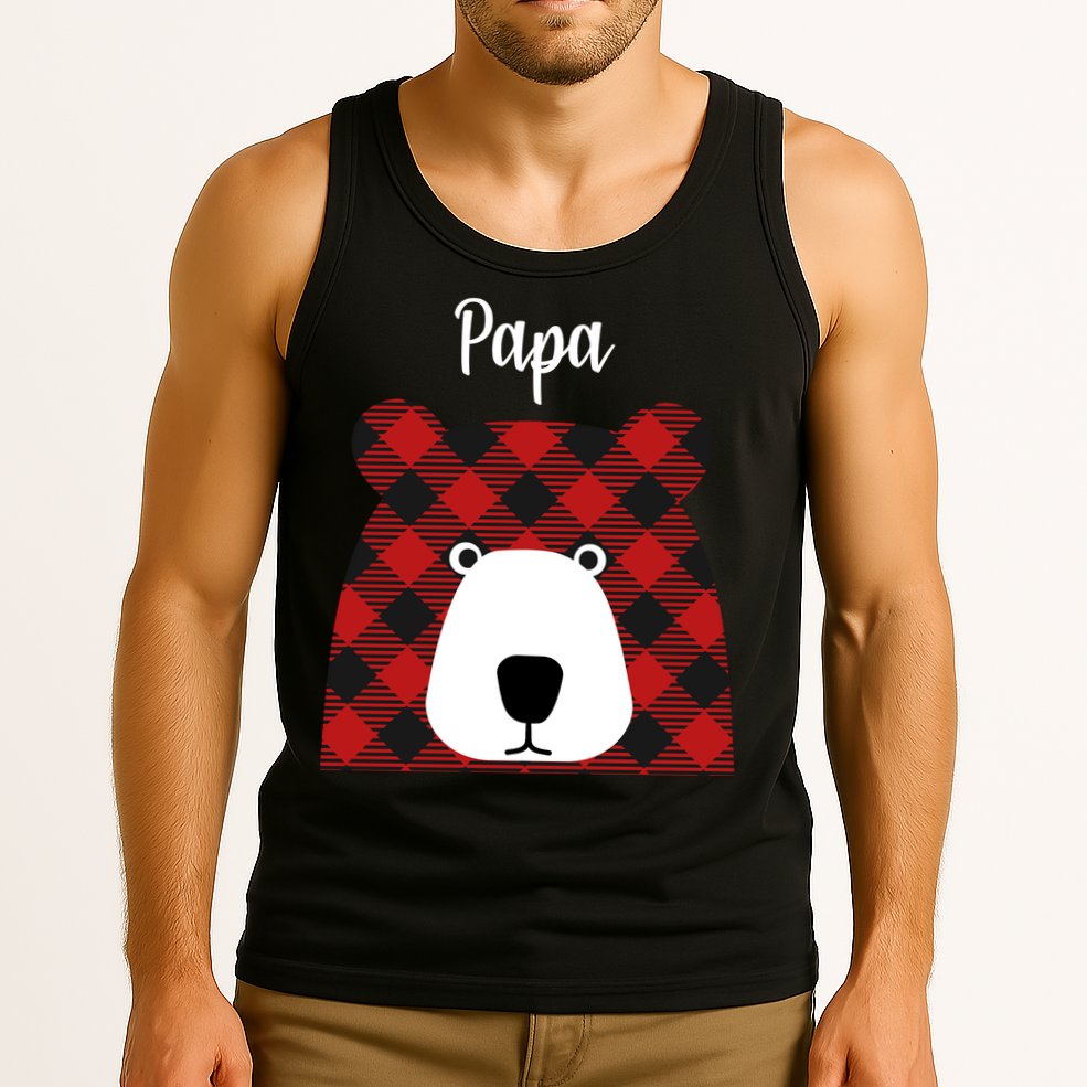 Plaid Pattern Papa Bear Tank Top