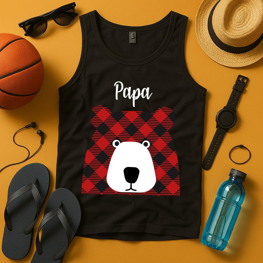 Plaid Pattern Papa Bear Tank Top