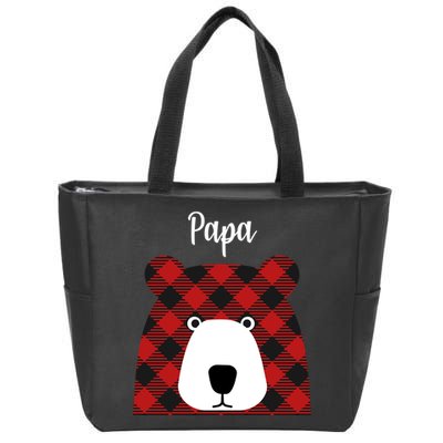 Plaid Pattern Papa Bear Zip Tote Bag